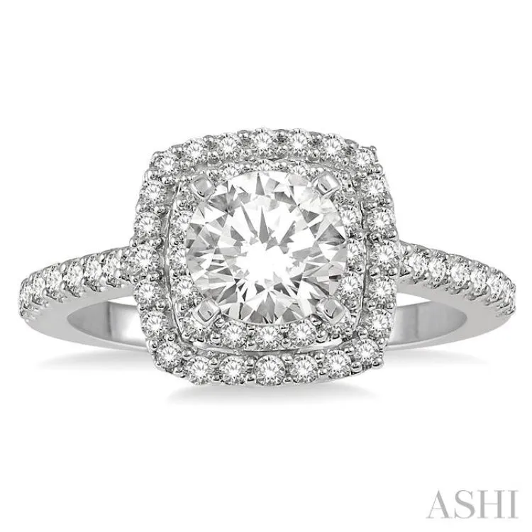 1 1/3 ctw Twin Halo Diamond Engagement Ring With 3/4 ctw Round Cut Center Stone in 14K White Gold