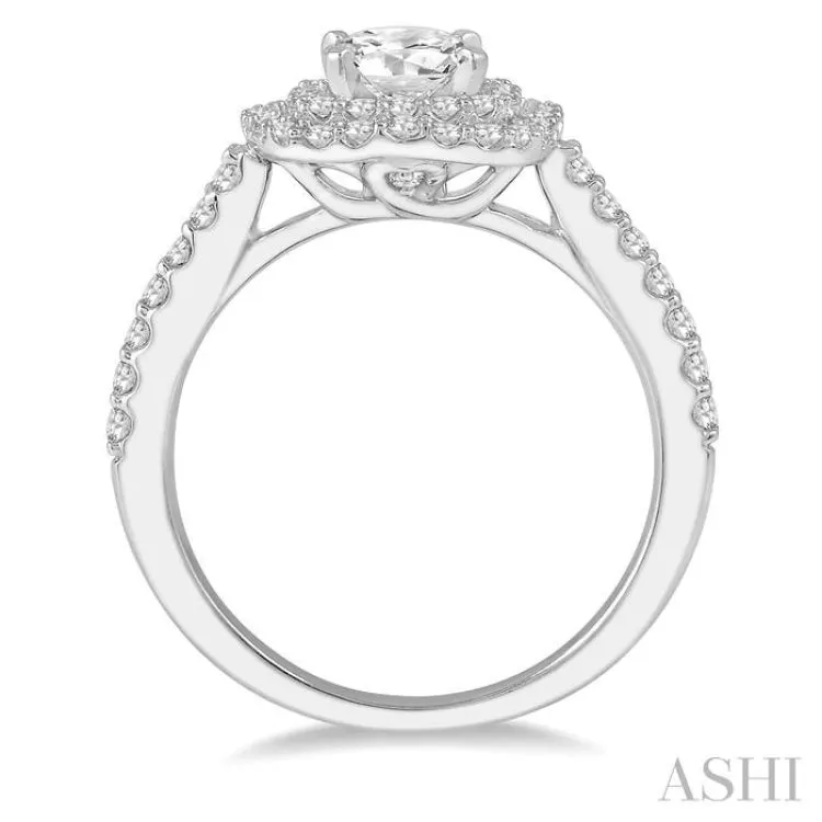 1 1/3 ctw Twin Halo Diamond Engagement Ring With 3/4 ctw Round Cut Center Stone in 14K White Gold