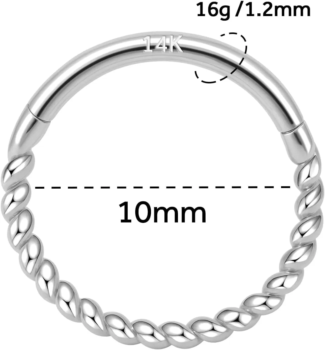 14k Gold 16G Septum Nose Rings for Women Men, 8mm/10mm Helix Daith Tragus Cartilage Hoop Earrings Piercing Jewelry