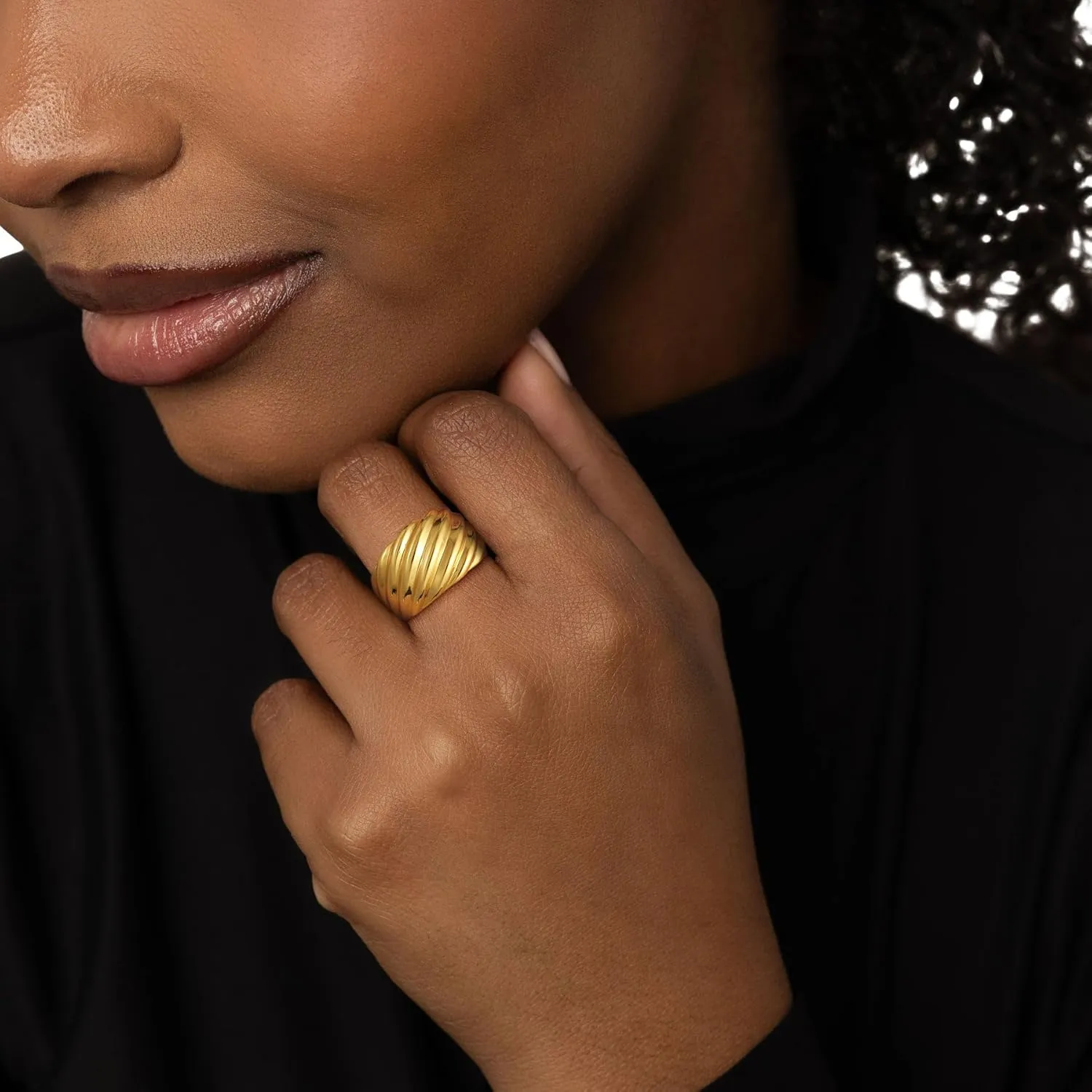14K Gold Plated Croissant Rings for Women,Dainty Dome Twisted Braided Ring Chunky Stackable Statement Wedding Thumb Band Jewelry Gifts Size 6 to 10