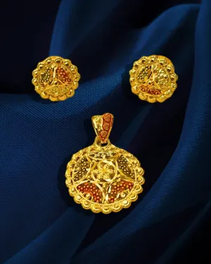 22 KT Gold Traditional Round Multicolor Pendant Set (D123)