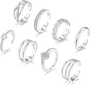 8 Pcs Toe Rings for Women 14K Gold Silver Toe Ring Non Tarnish Simple Open Adjustable Band Toe Rings Set Beach Foot Jewelry for Summer