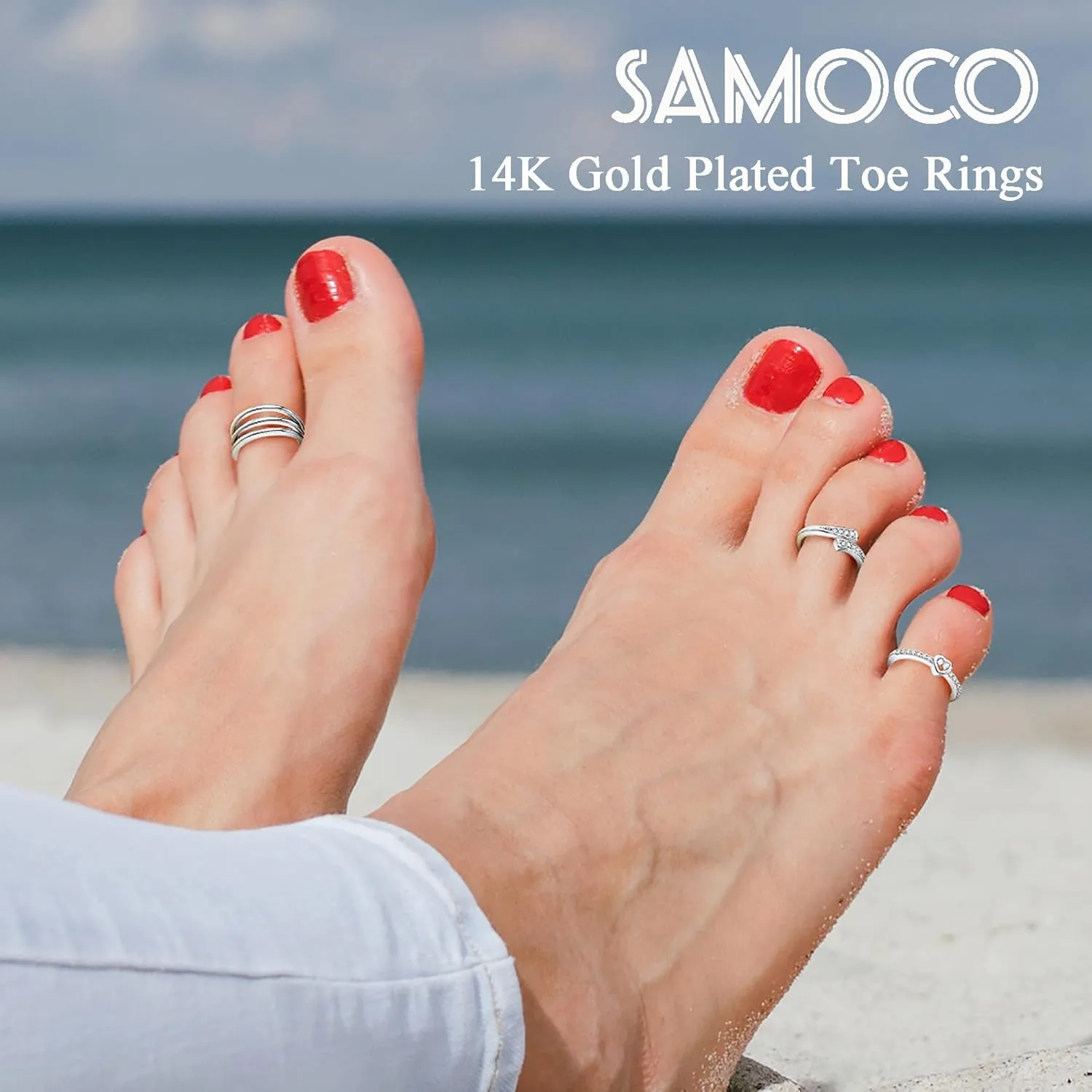 8 Pcs Toe Rings for Women 14K Gold Silver Toe Ring Non Tarnish Simple Open Adjustable Band Toe Rings Set Beach Foot Jewelry for Summer