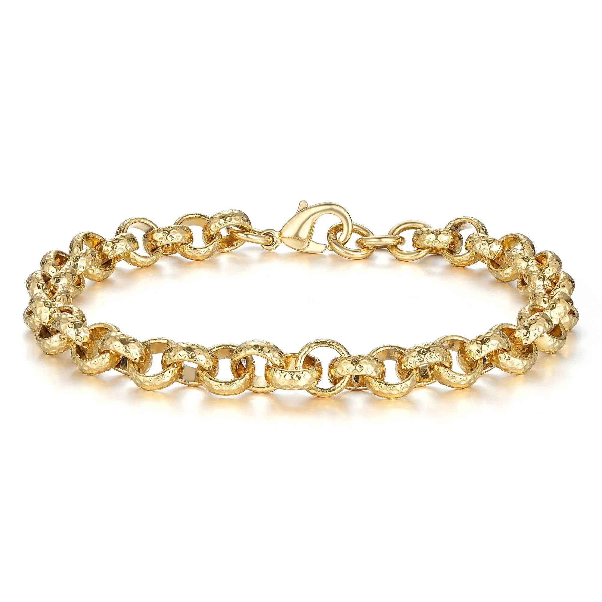 8mm Gold Diamond Cut Pattern Belcher Bracelet 6/8 Inch