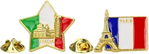 Amosfun 4pcs Creative Zinc Alloy Brooch Pins Flag and Landmark Buildings Pins: Statue of Liberty, Eiffel Tower Design, Italy and Dubai