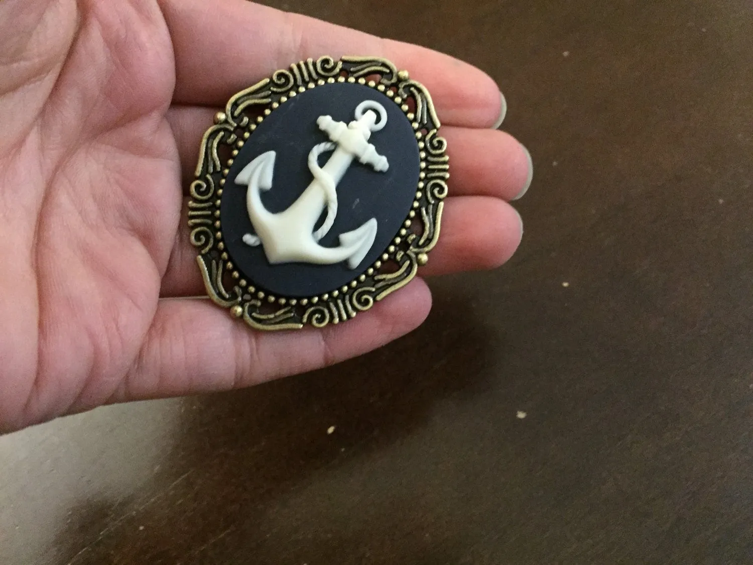 Anchor Cameo Brooch Large Size Silver or Bronze