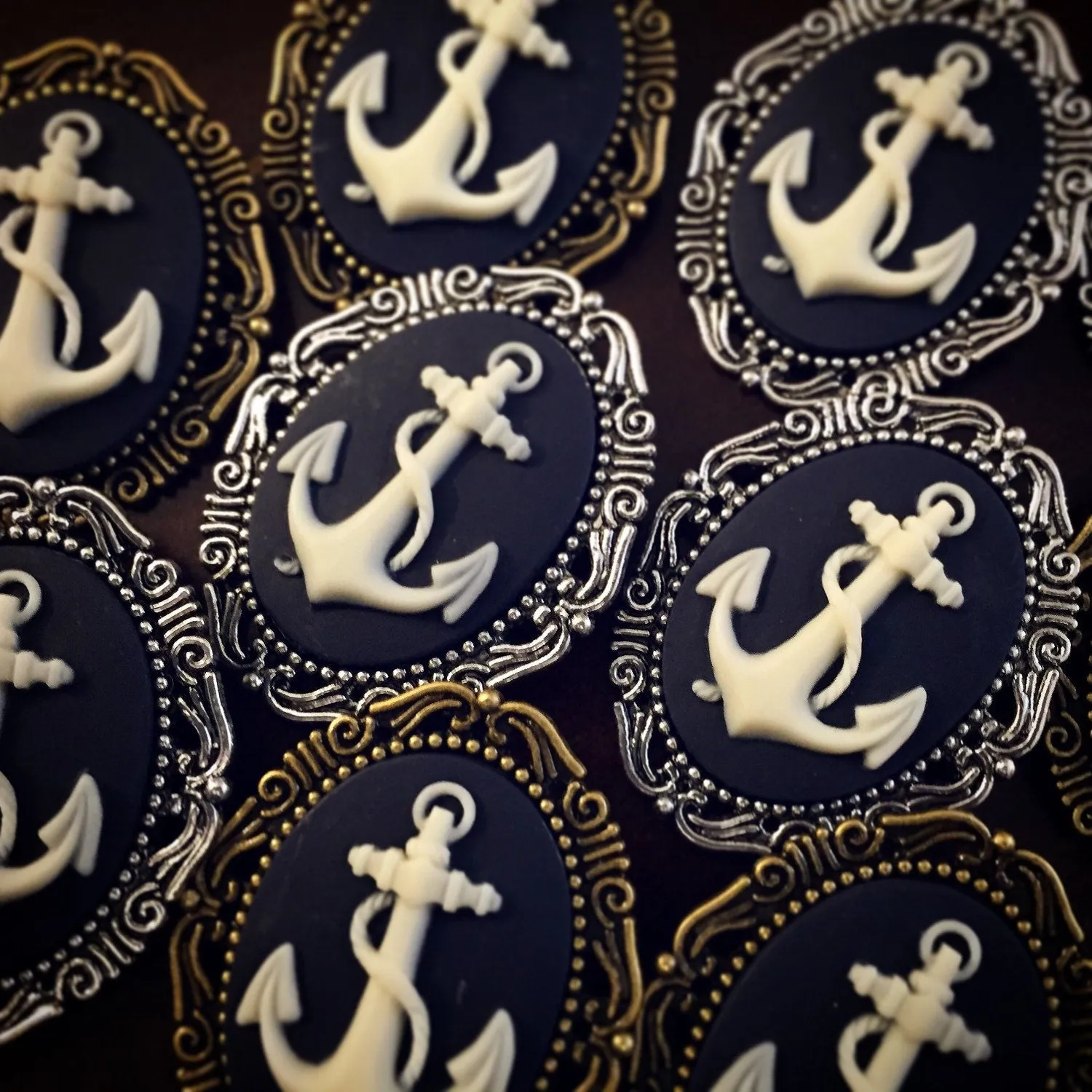 Anchor Cameo Brooch Large Size Silver or Bronze