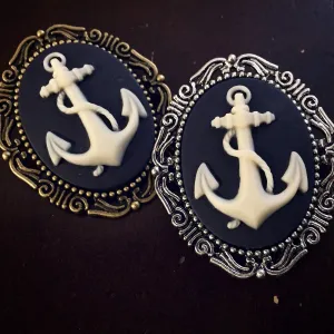 Anchor Cameo Brooch Large Size Silver or Bronze