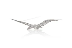 Antique Edwardian 1900s Bird Brooch with Diamonds and Ruby
