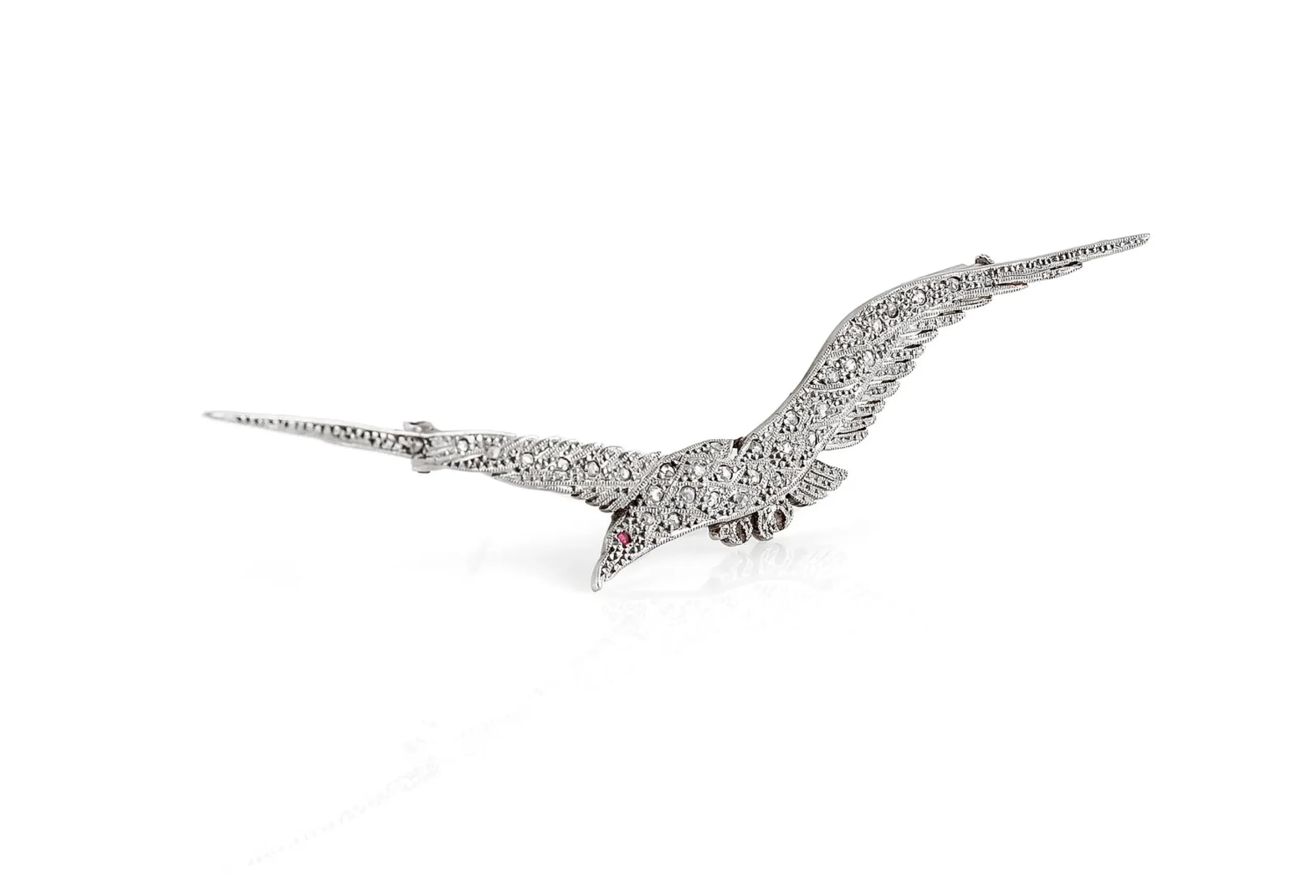 Antique Edwardian 1900s Bird Brooch with Diamonds and Ruby