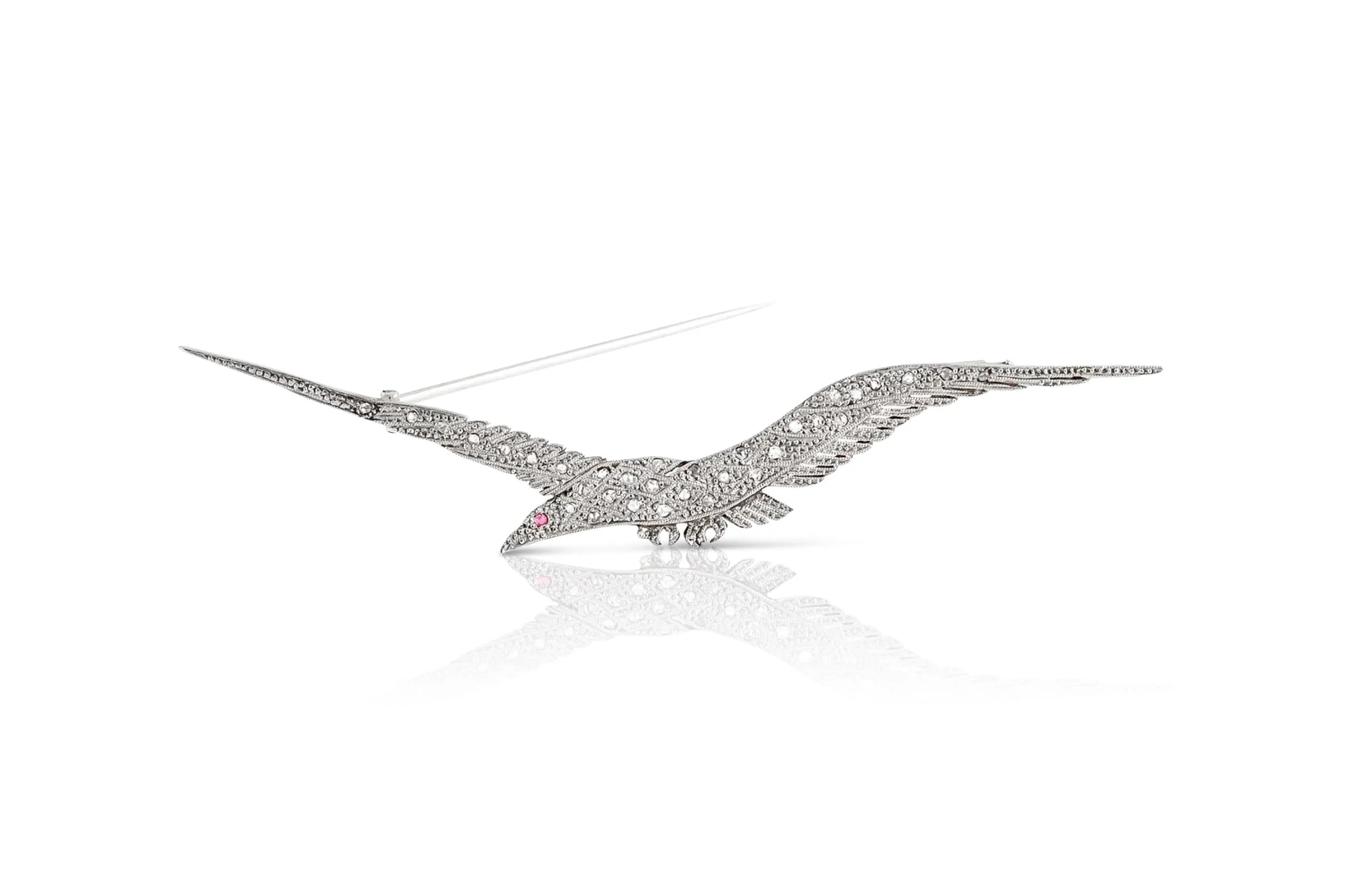 Antique Edwardian 1900s Bird Brooch with Diamonds and Ruby