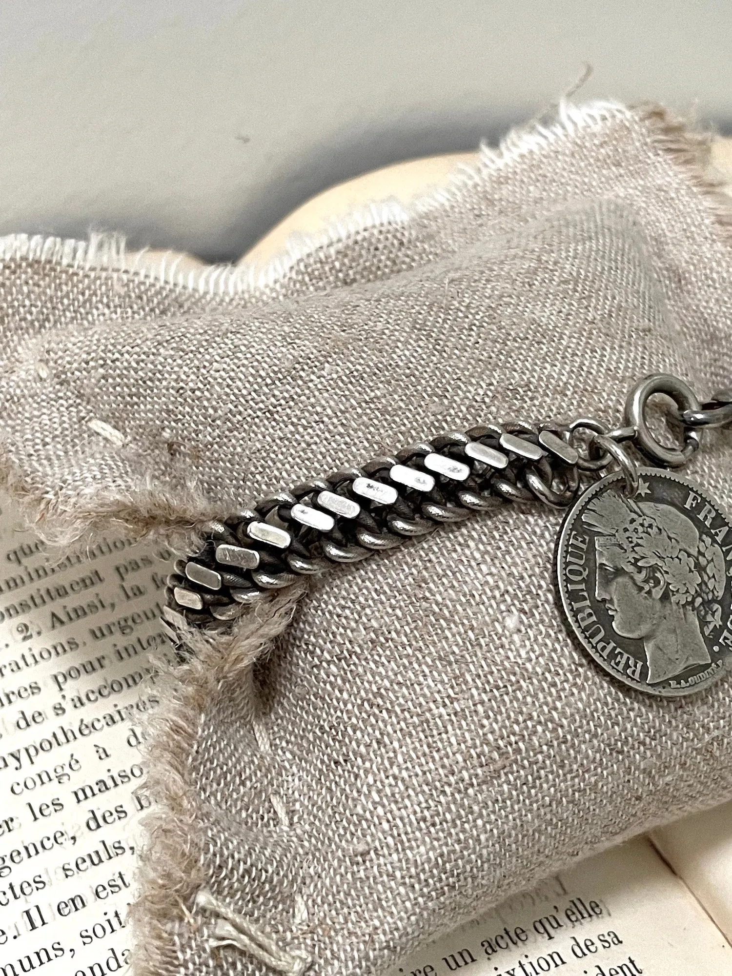 Antique French 1872 Silver Coin Charm Bracelet