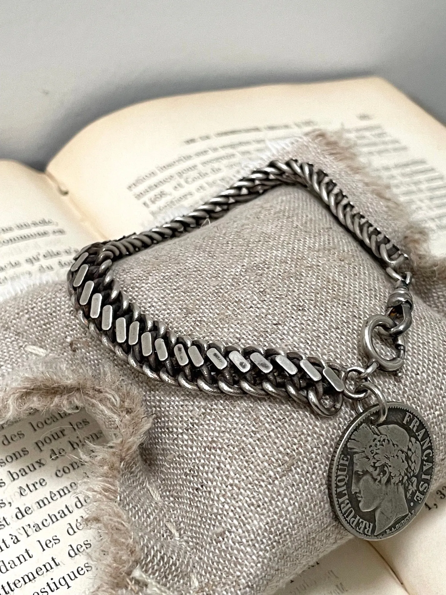 Antique French 1872 Silver Coin Charm Bracelet