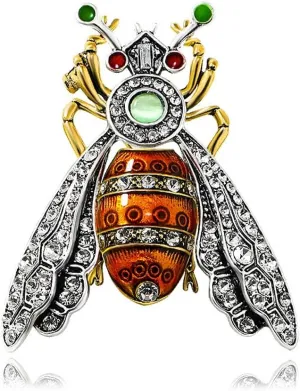 Antique Moth Bee Brooch Pin for Women Men Fashion Exaggerated Big Crystal Red Green Enamel Insect Animal Brooches Lapel Pins Delicate Dress Accessories Christmas Birthday Holiday Party Jewelry Gift Souvenir