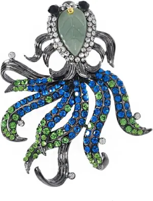Antique Rhinestone Fish Brooch Pin for Women Men Vintage Blue Green Crystal Artificial Jade Goldfish Animal Brooches Lapel Pins Dainty Dress Accessories Jewelry Souvenir