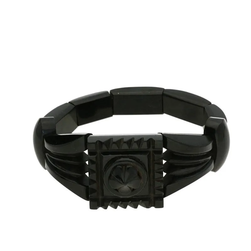 Antique Whitby Jet Carved Square Bracelet