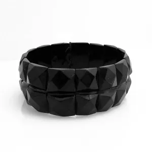 Antique Whitby Jet Faceted Square Shape Double Band Bracelet