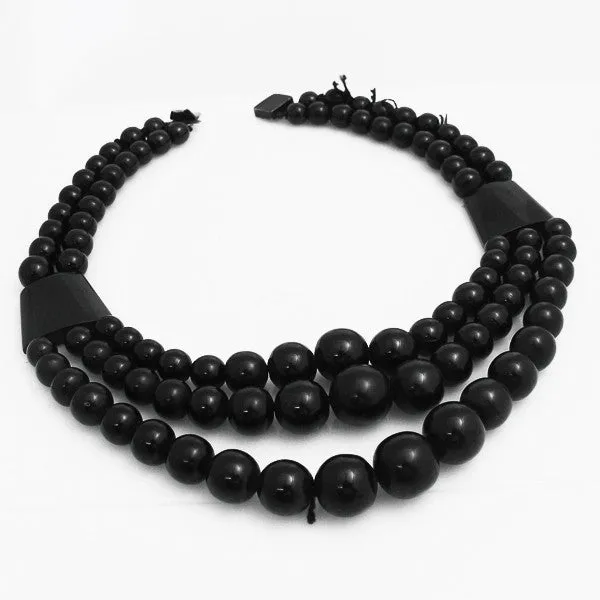 Antique Whitby Jet Triple Beaded Necklace