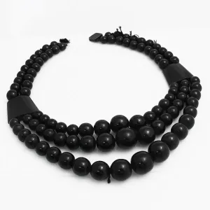 Antique Whitby Jet Triple Beaded Necklace