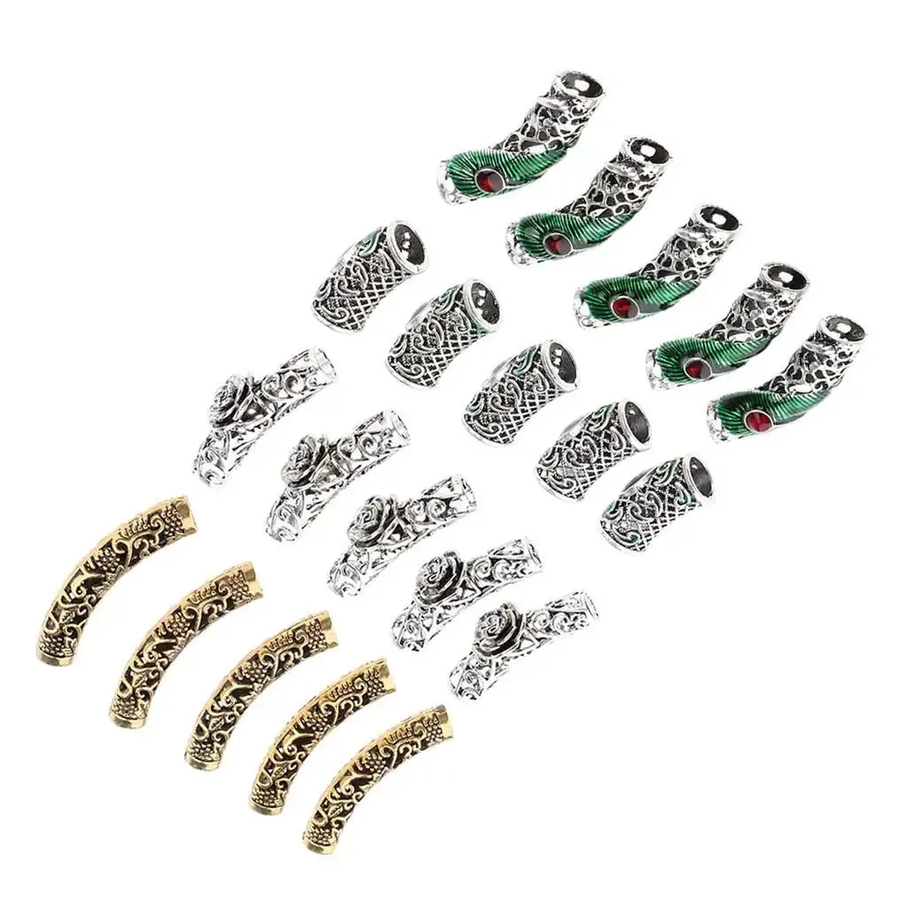 Beard Beads Set Gem Jewel (5pcs) - Norse Rings for Dreadlocks & Hair & Beards - Antique Style