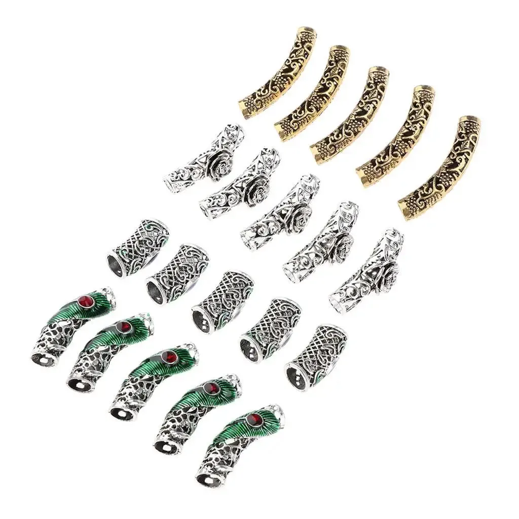 Beard Beads Set Gem Jewel (5pcs) - Norse Rings for Dreadlocks & Hair & Beards - Antique Style