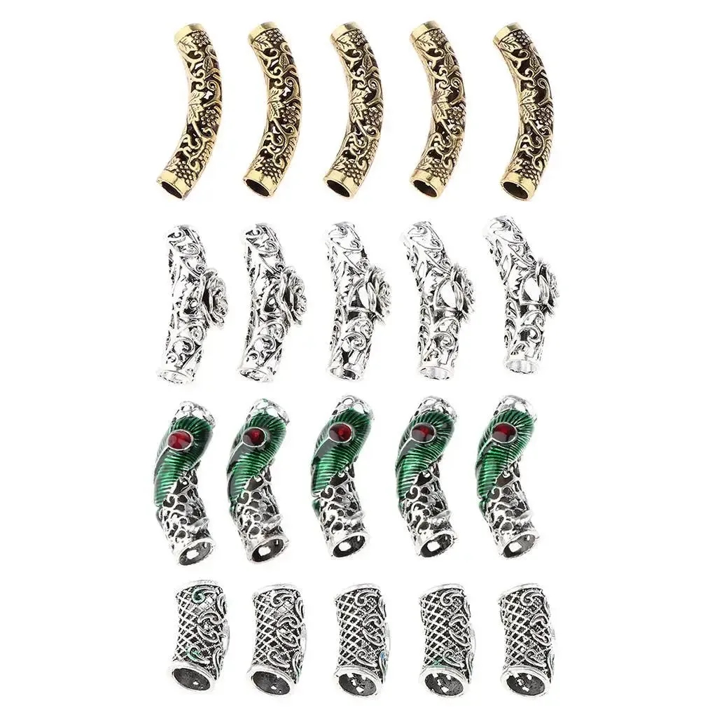 Beard Beads Set Gem Jewel (5pcs) - Norse Rings for Dreadlocks & Hair & Beards - Antique Style