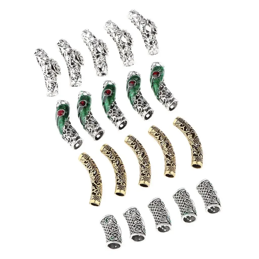 Beard Beads Set Gem Jewel (5pcs) - Norse Rings for Dreadlocks & Hair & Beards - Antique Style