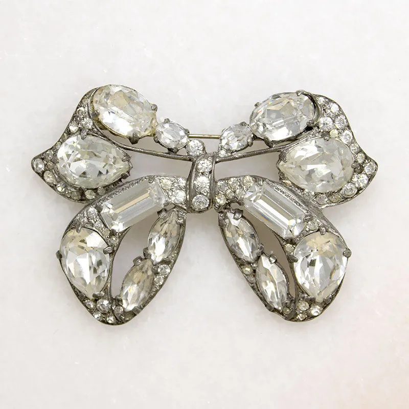 Bountiful Eisenberg Original Crystal & Sterling Bow Brooch