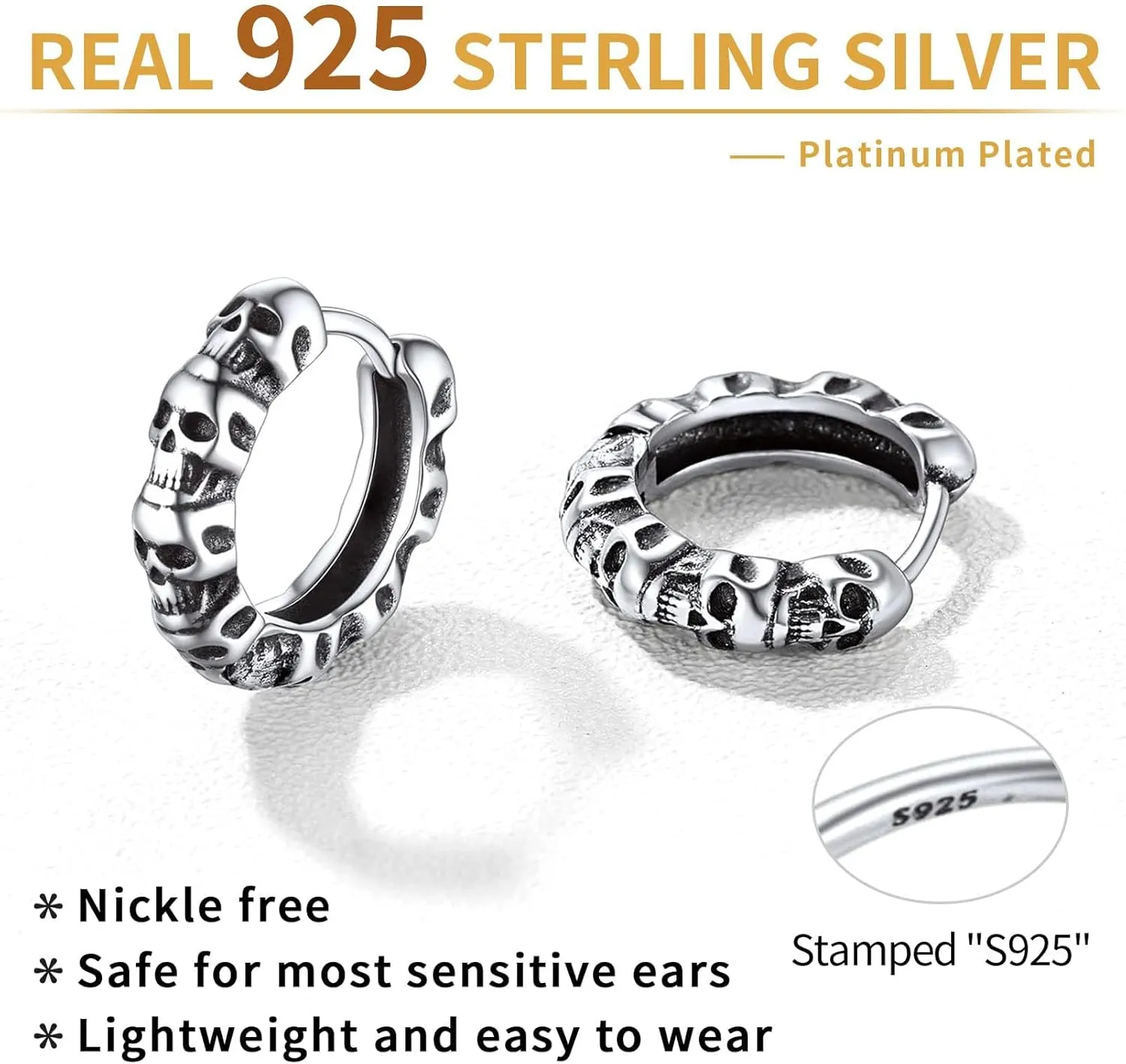 ChicSilver Small Chunky Hoop Earrings White Gold Plated Silver Thick Huggie Hoop Earrings for Women Hypoallergenic Lightweight (with Gift Box)