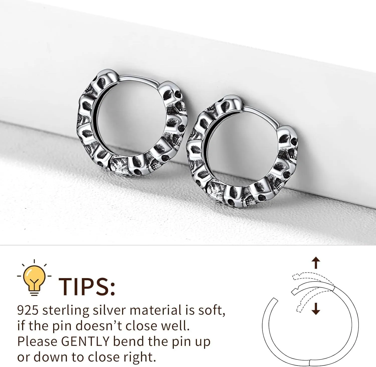 ChicSilver Small Chunky Hoop Earrings White Gold Plated Silver Thick Huggie Hoop Earrings for Women Hypoallergenic Lightweight (with Gift Box)