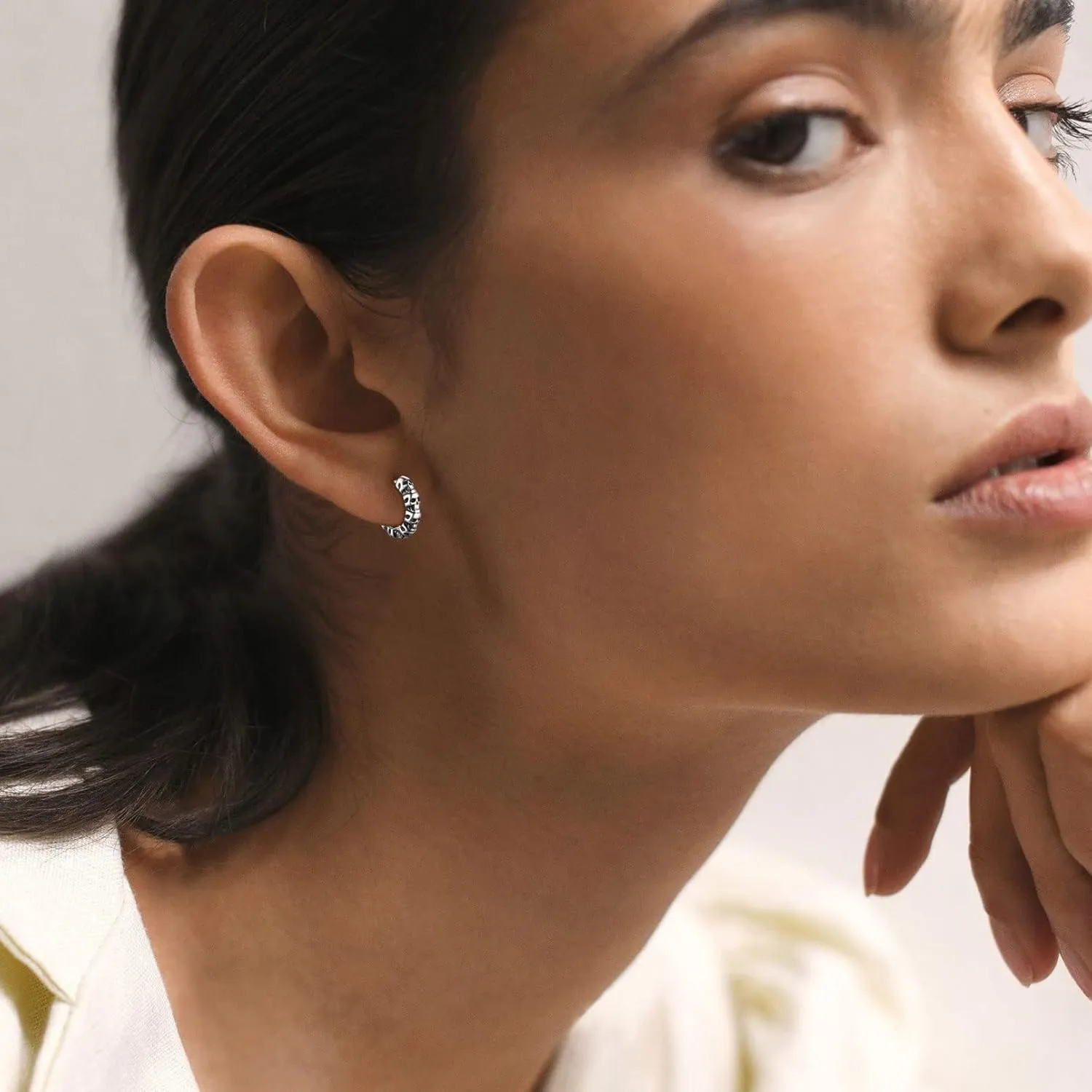 ChicSilver Small Chunky Hoop Earrings White Gold Plated Silver Thick Huggie Hoop Earrings for Women Hypoallergenic Lightweight (with Gift Box)