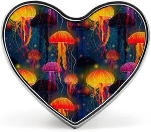 Colorful Jellyfish Pattern Heart-Shaped Badge Aluminum Alloy Cute Brooch Badges Pins Pinback for Hats Jackets Shirts Bag