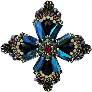 Cross Style Dark Blue Rhinestone Crystal Four Petal Flower Brooches Pin (Four Petal Flower)