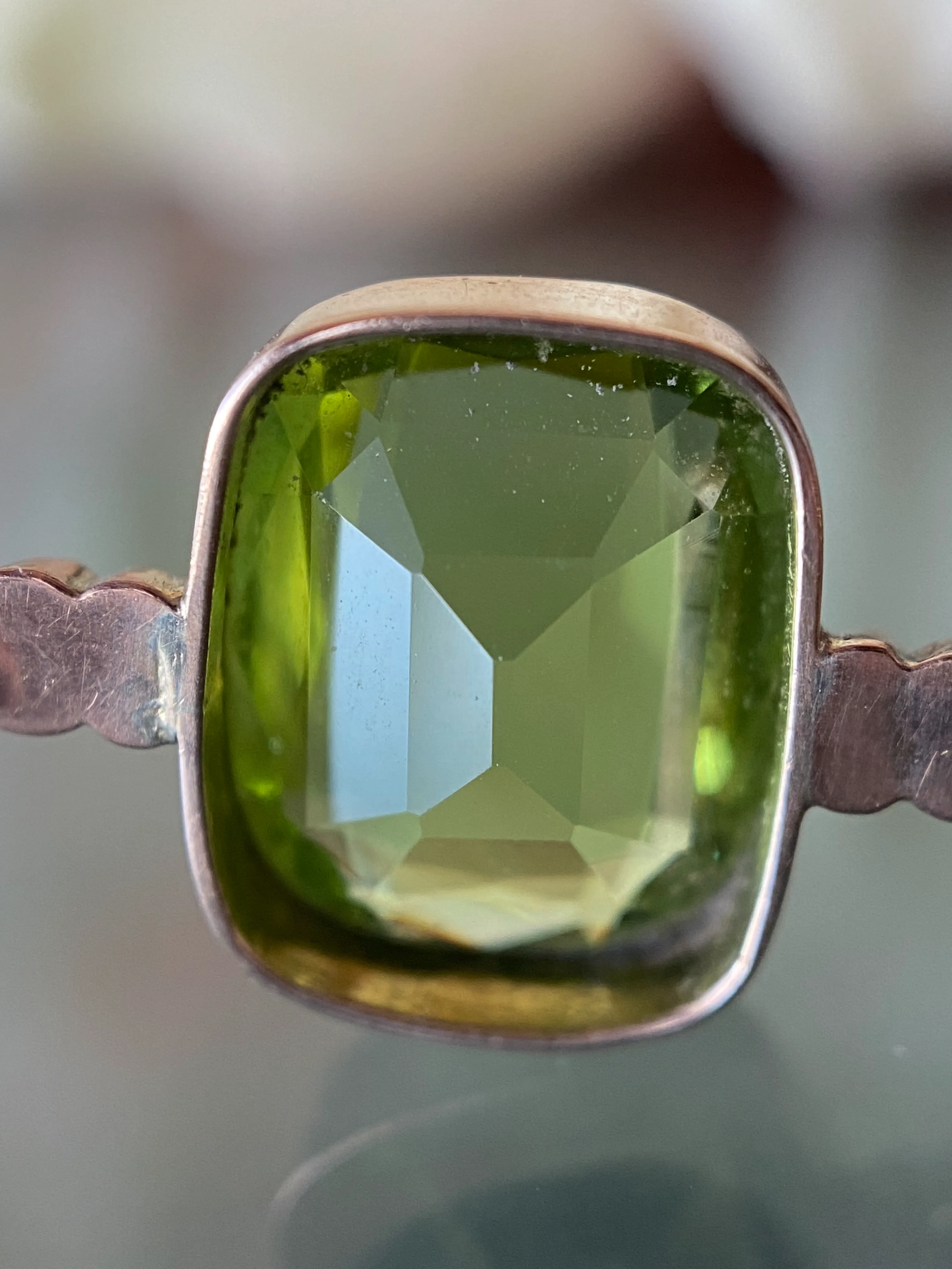 Cushion Cut Peridot 9ct Rose Gold Brooch