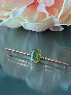 Cushion Cut Peridot 9ct Rose Gold Brooch