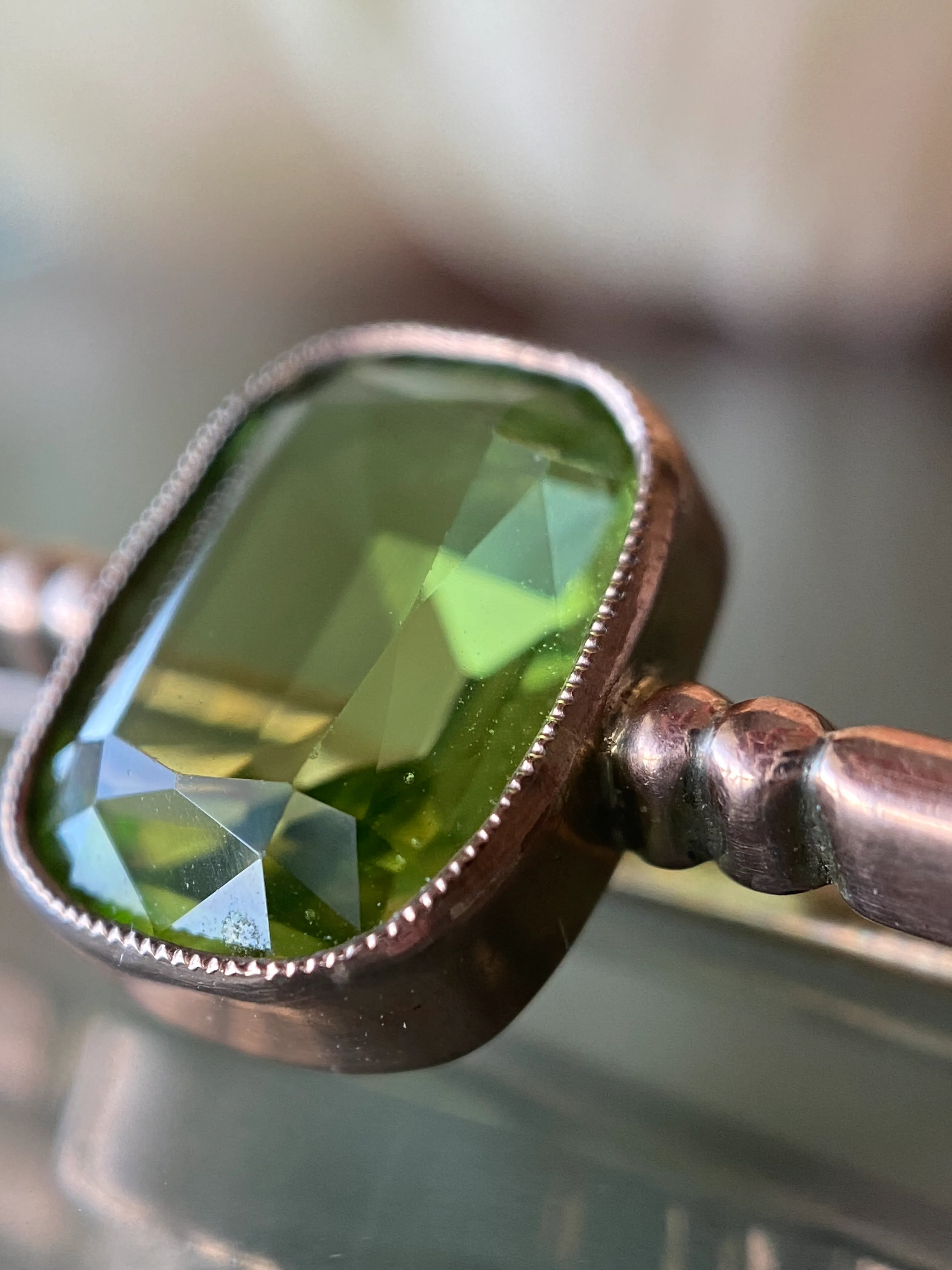 Cushion Cut Peridot 9ct Rose Gold Brooch