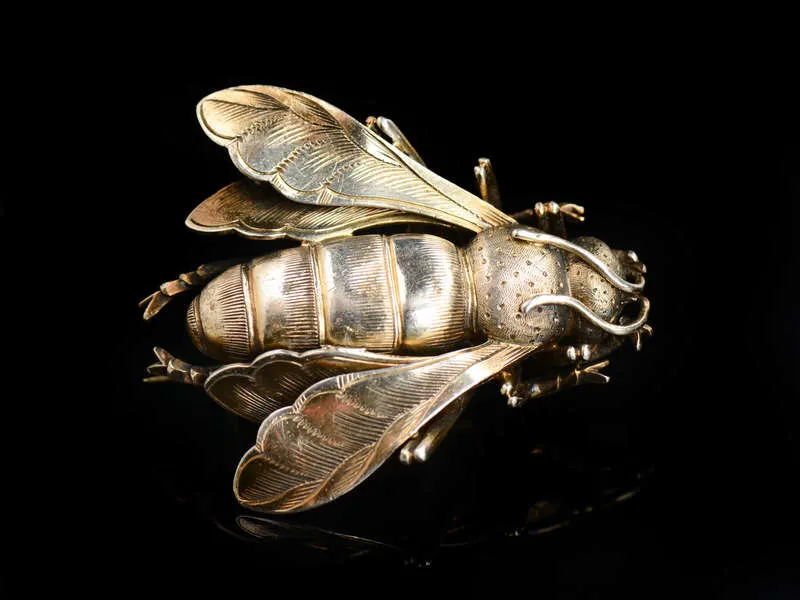 Detailed Vermeil Silver Honey Bee Brooch