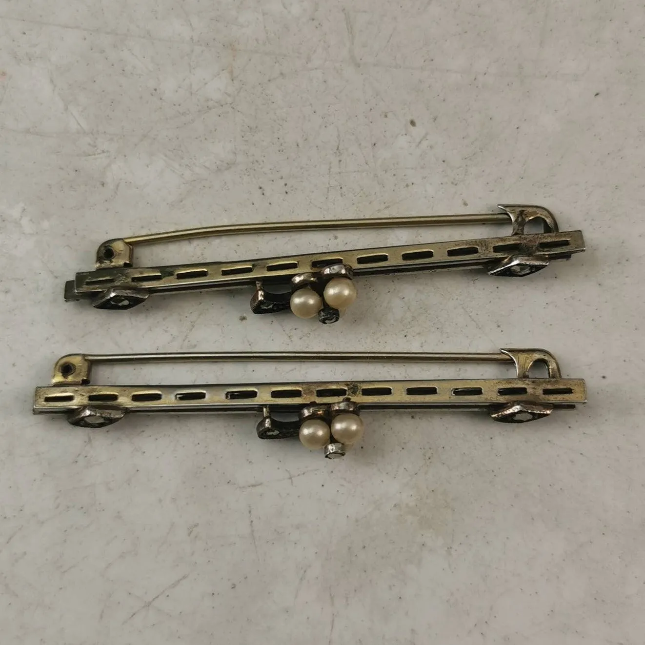Edwardian Matching Lace Pins Sterling Silver, Pearl and Marcasite