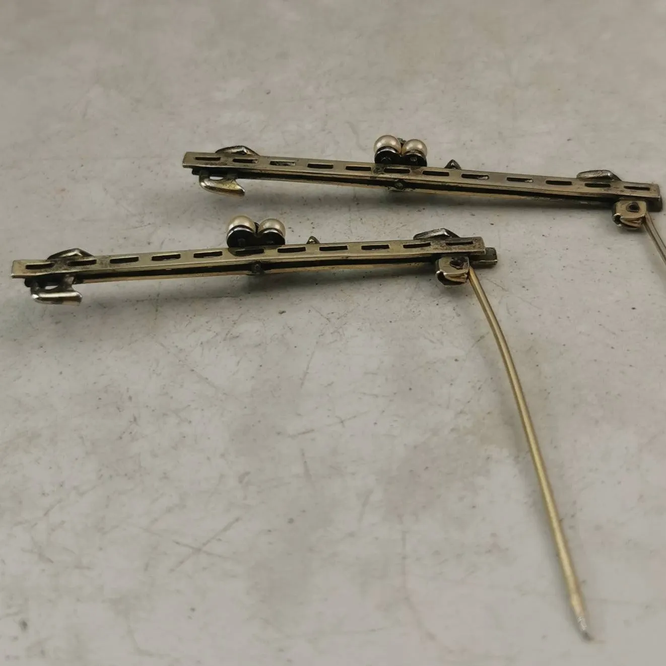 Edwardian Matching Lace Pins Sterling Silver, Pearl and Marcasite