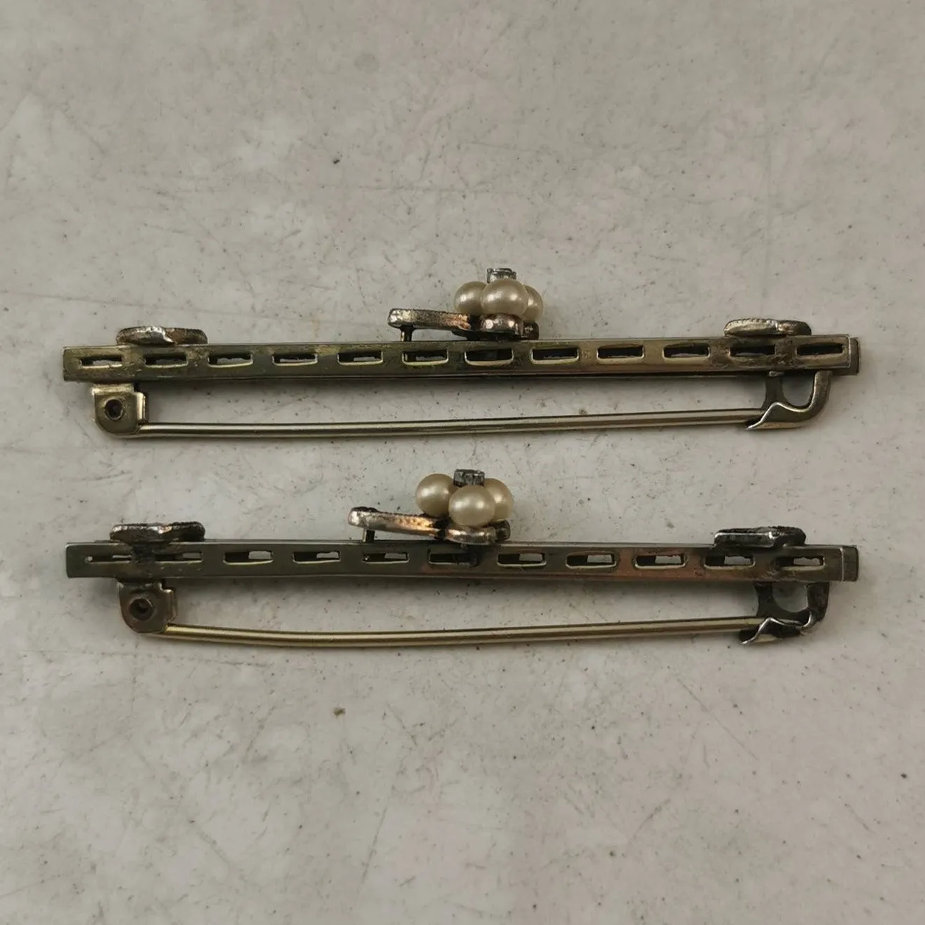 Edwardian Matching Lace Pins Sterling Silver, Pearl and Marcasite