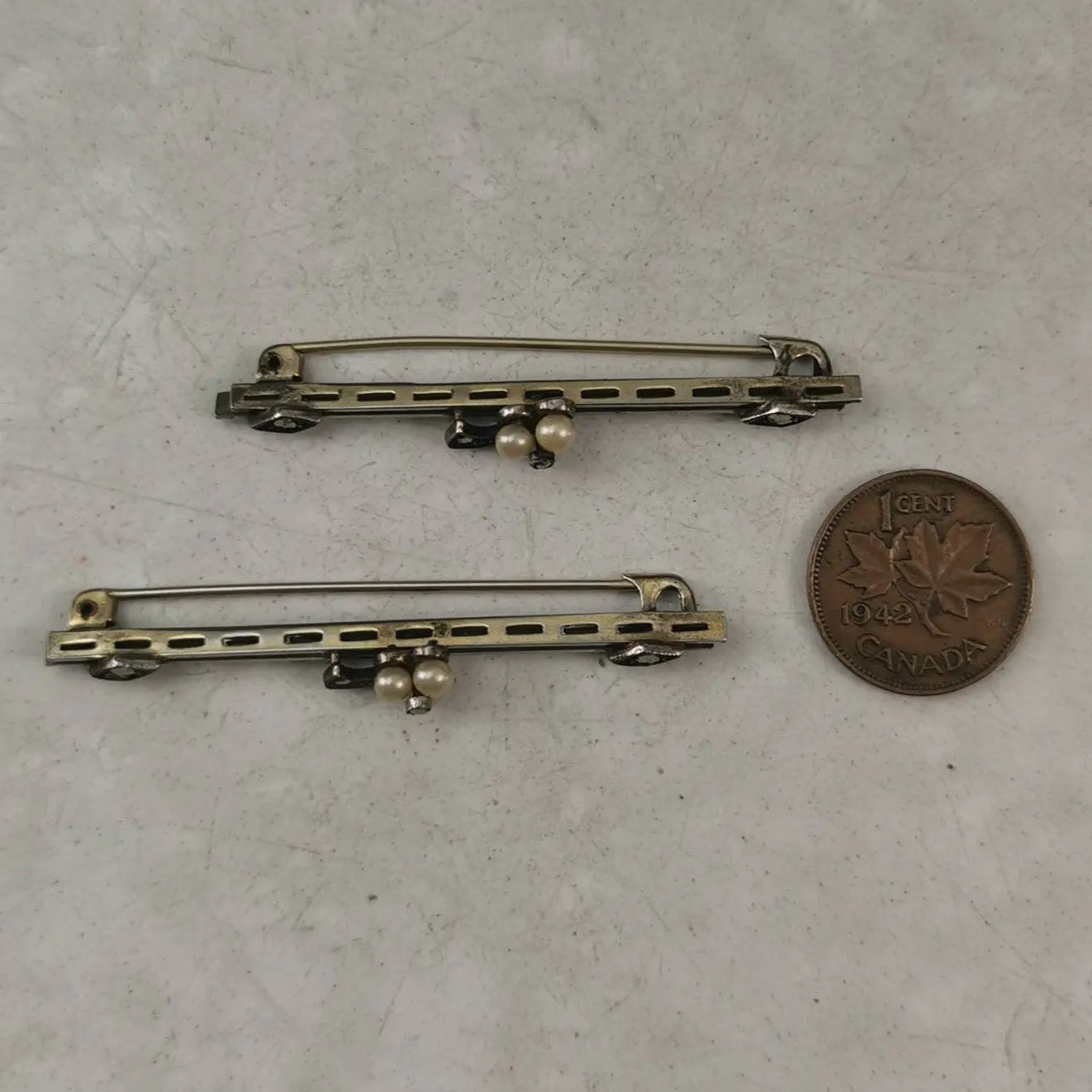 Edwardian Matching Lace Pins Sterling Silver, Pearl and Marcasite