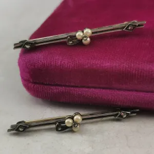 Edwardian Matching Lace Pins Sterling Silver, Pearl and Marcasite