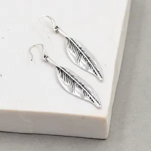 Feather motif drop earrings