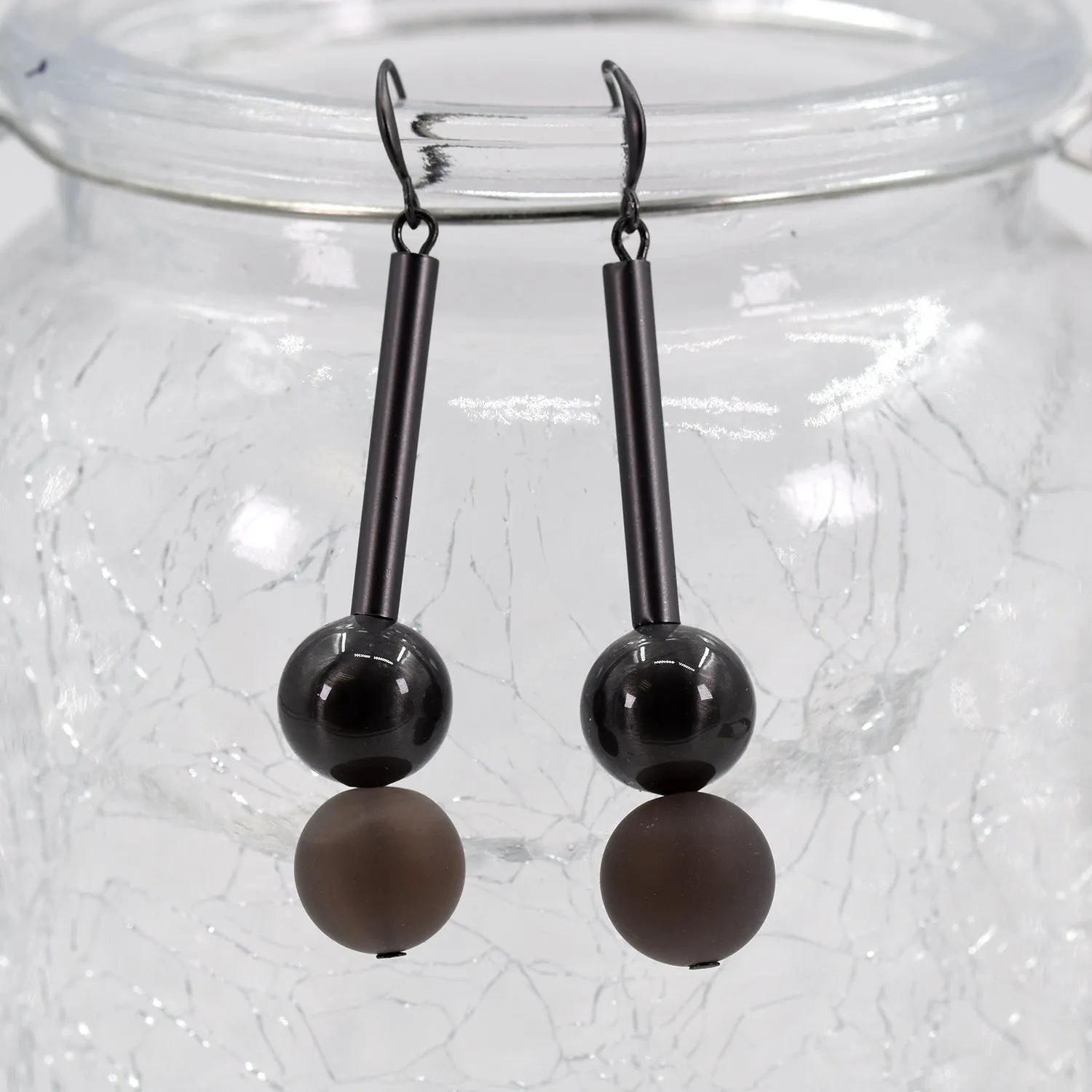 Fish hook earrings with tube and bead drop