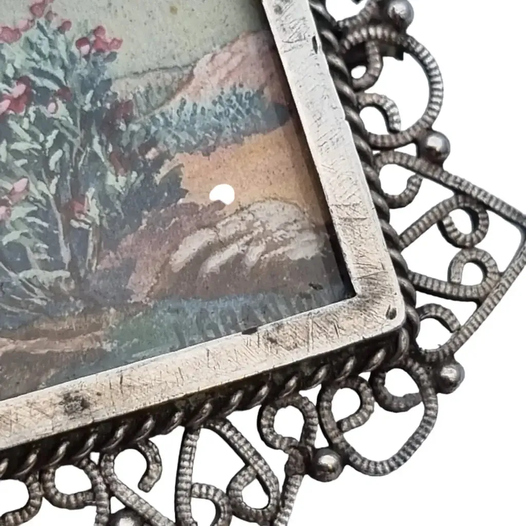 French brooch in silver with miniature painting signed by j. Granion.