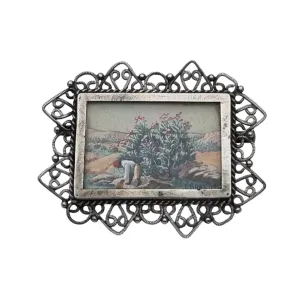 French brooch in silver with miniature painting signed by j. Granion.