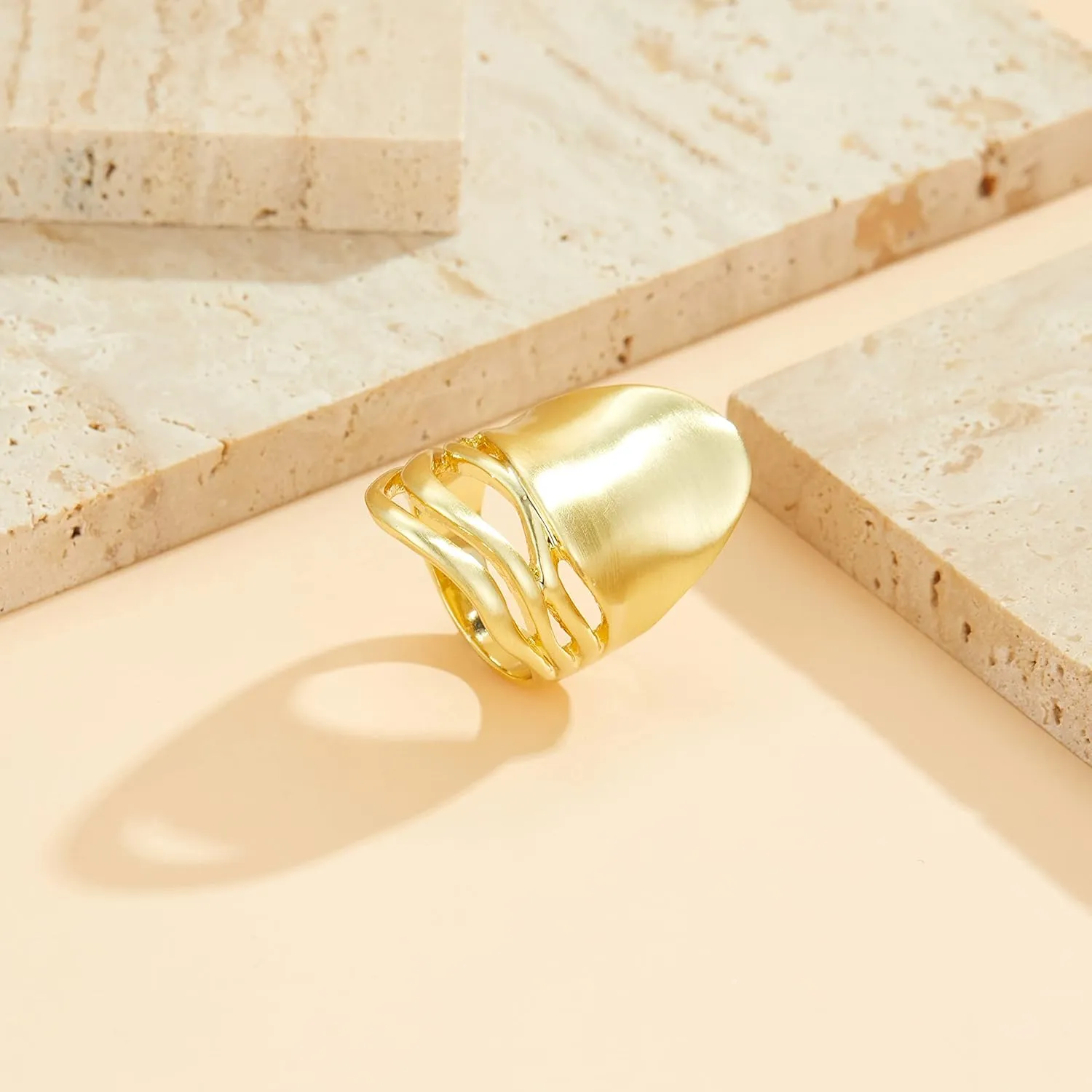 Gold and Silver Rings for Women, Fashion 18K Gold Plated Chunky Statement Ring Band Dome Mask Design Cocktail Costume Jewelry for Her