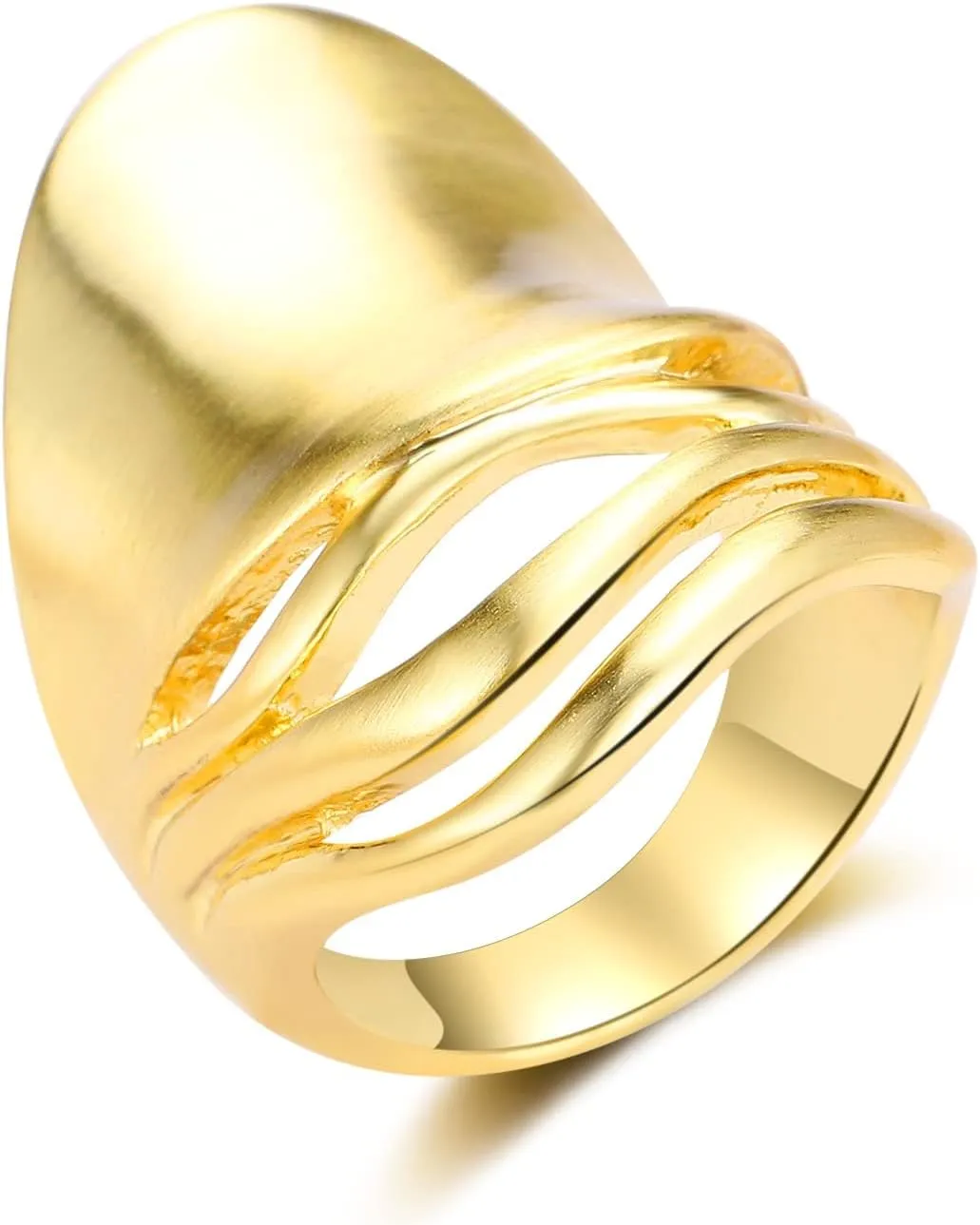 Gold and Silver Rings for Women, Fashion 18K Gold Plated Chunky Statement Ring Band Dome Mask Design Cocktail Costume Jewelry for Her