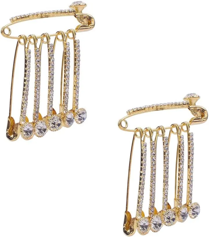 Golden Color Saree Pin With One Big Stone set of 12
