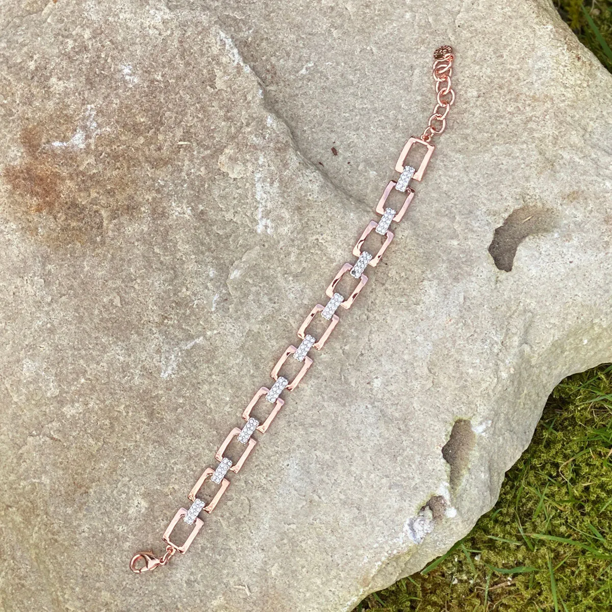 Kendra Rose Gold Rectangular Diamante Bracelet